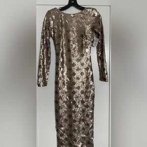 NWT Dress the Population Gold Sequin Glam Midi Bodycon Dress